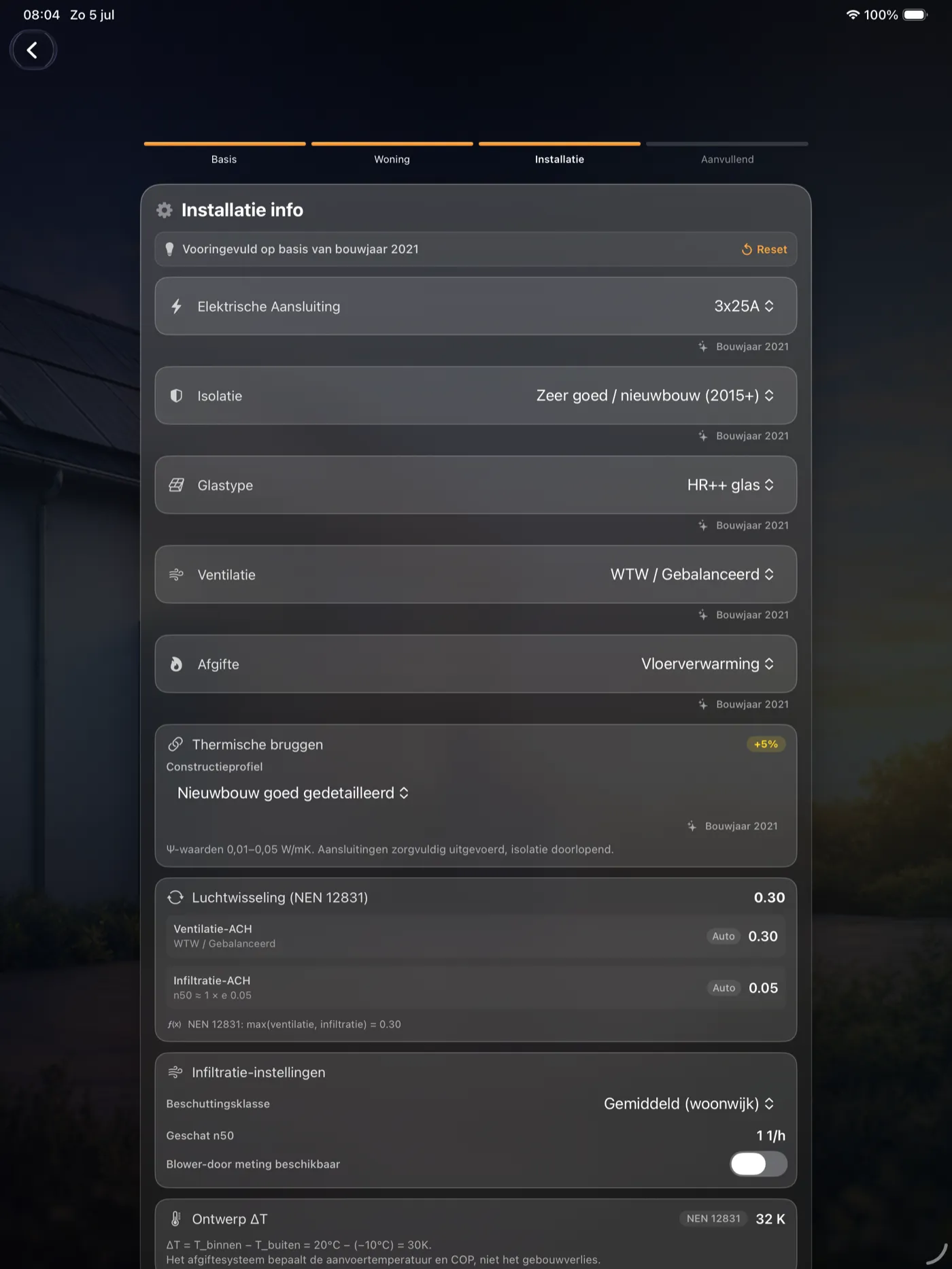 Woninggegevens en technische invoer op iPad