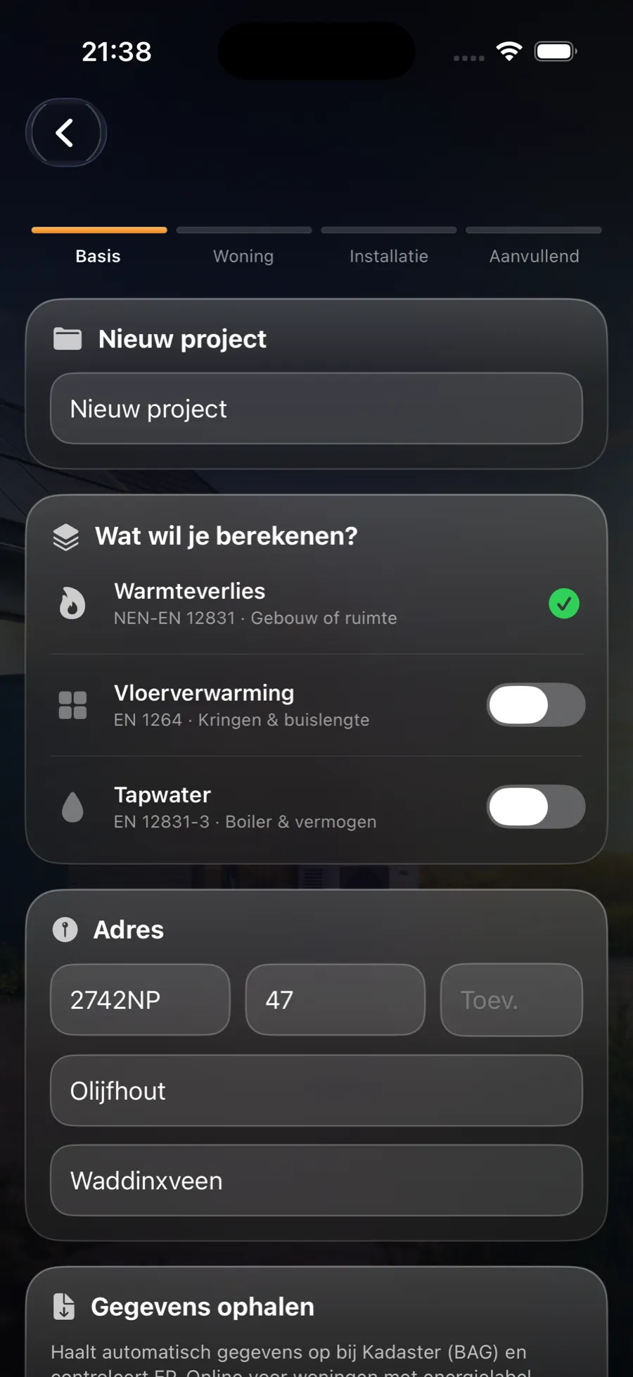 Nieuwe opname met adresinvoer en BAG lookup