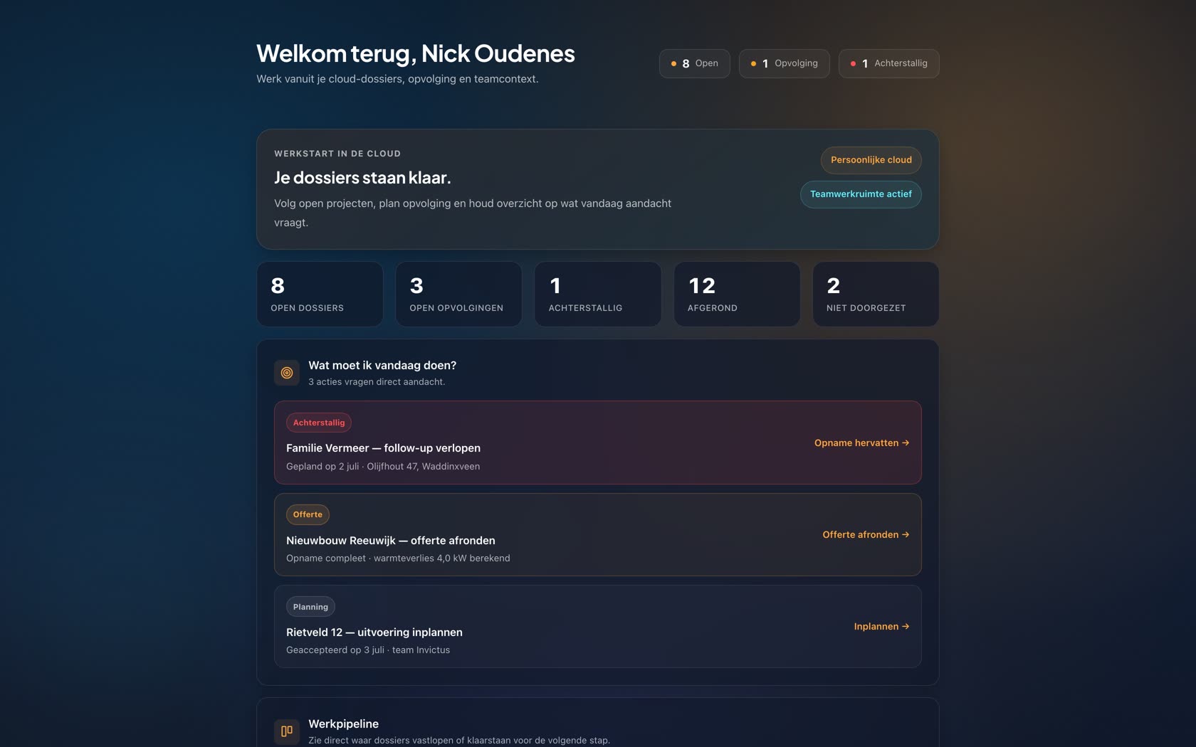 Webportaal met open dossiers, opvolging en teamoverzicht